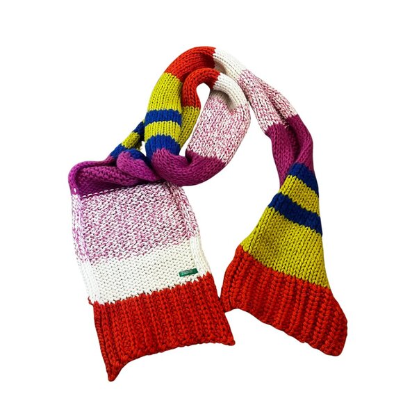 United Colors Of Benetton Accessories - United Colors of Benetton Colorful Striped Thick Chunky Knit Cozy Long Scarf